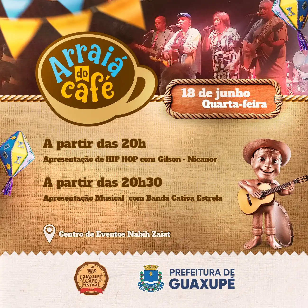 Image from JORNAL CORREIO SUDOESTE GUAXUPE MG: 🎉 É HOJE! 🎉 O primeiro dia do Arraiá do Café está chegando e a festa...