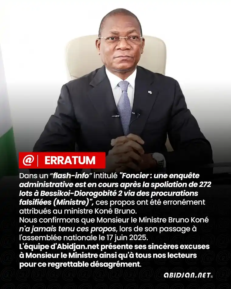 Image from Abidjan.net: Erratum / Des propos erronément attribués au ministre Koné Bruno...