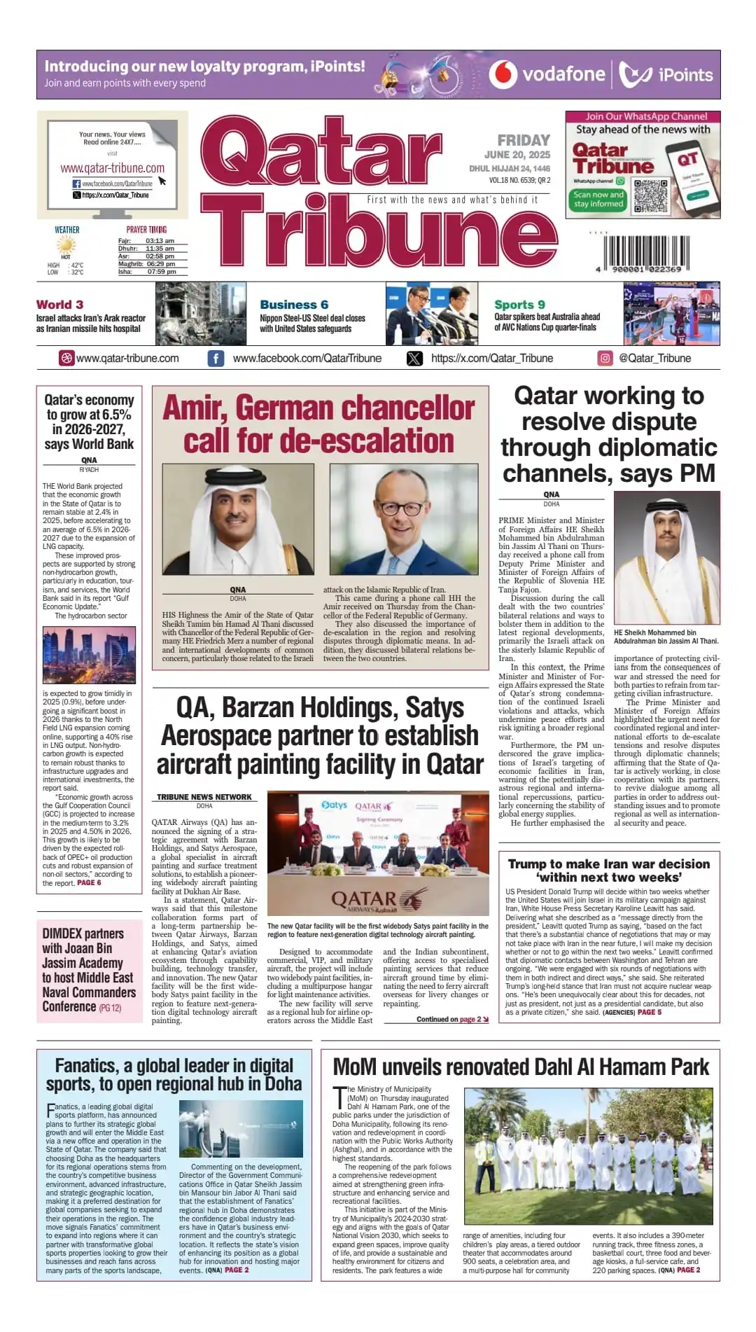 Image from Qatar Tribune Newspaper: Greetings Friday, 20 June 2025 https://www.qatar-tribune.com/PDF...