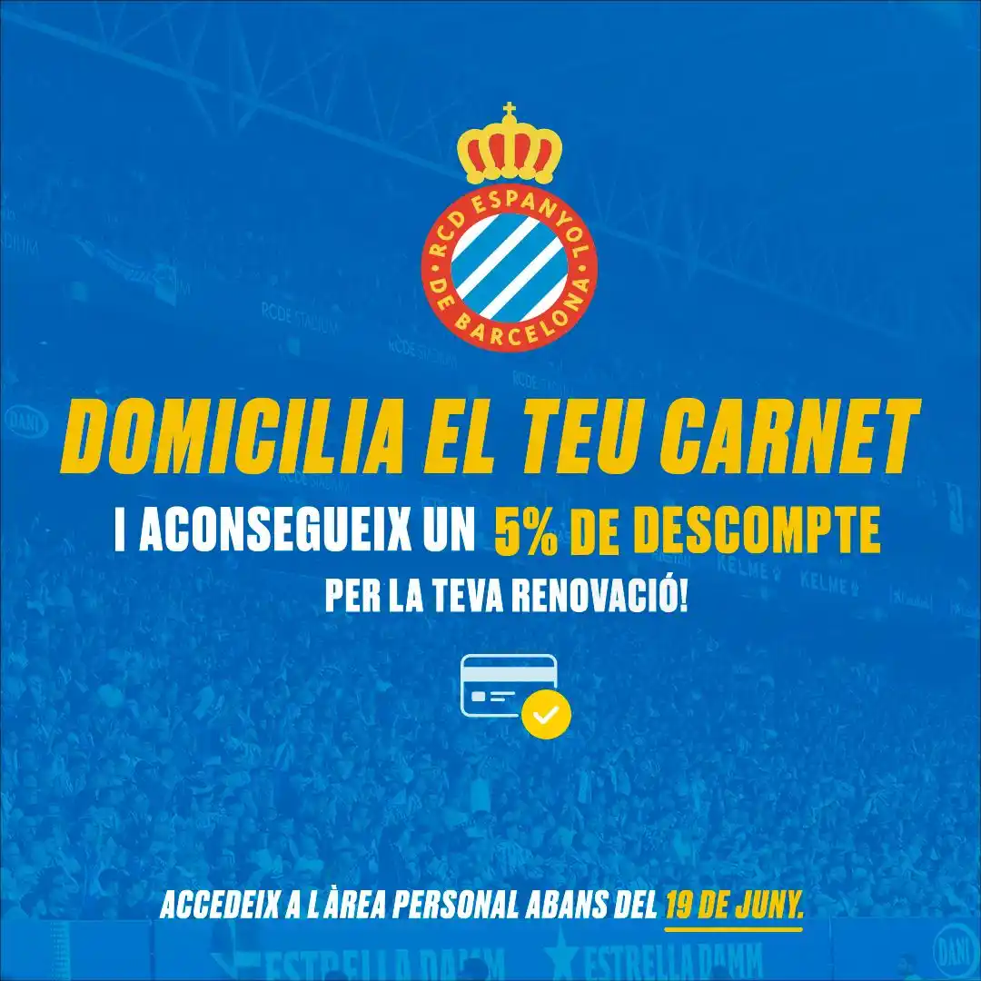 Image from RCD Espanyol de Barcelona: ℹ️ Recorda que avui és l'últim dia per gaudir d'un 5% de descompte en ...