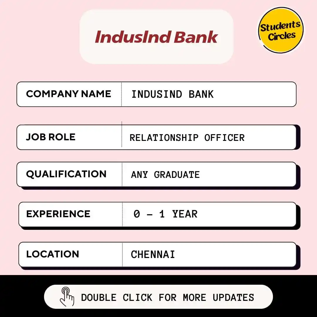 Image from Fresher Jobs | Internships | Remote Jobs | Software Engineer Jobs: 🔍 IndusInd Bank Careers 2025 🔍 💼 Job Role: Relationship Officer �...
