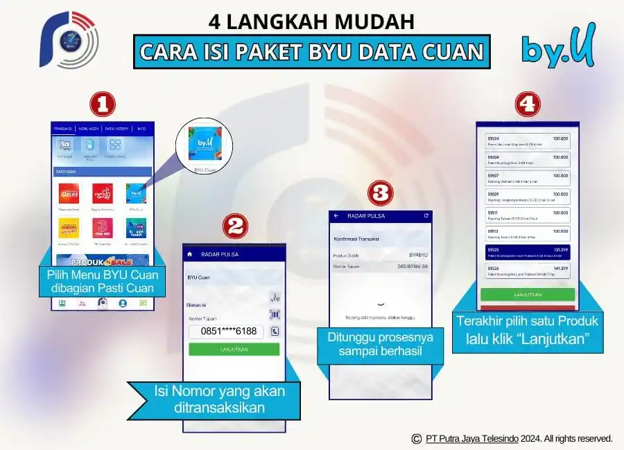 Image from Radar Pulsa: *PAKET BYU DATA CUAN* Cara Transaksi BYU Cuan : 1. Pilih Menu "BYU C...