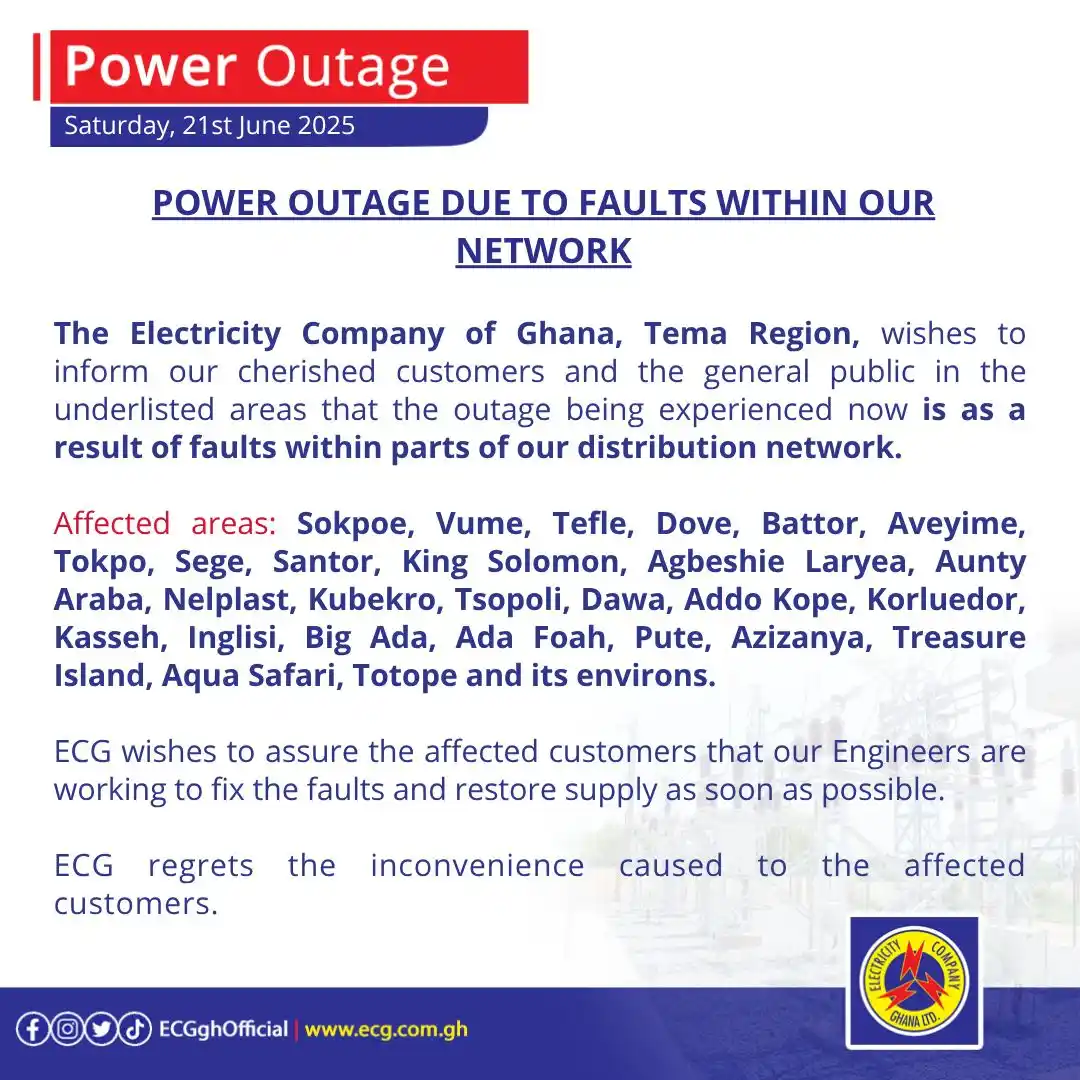 Image from Electricity Company Of Ghana (ECG): Power Outage- Tema...