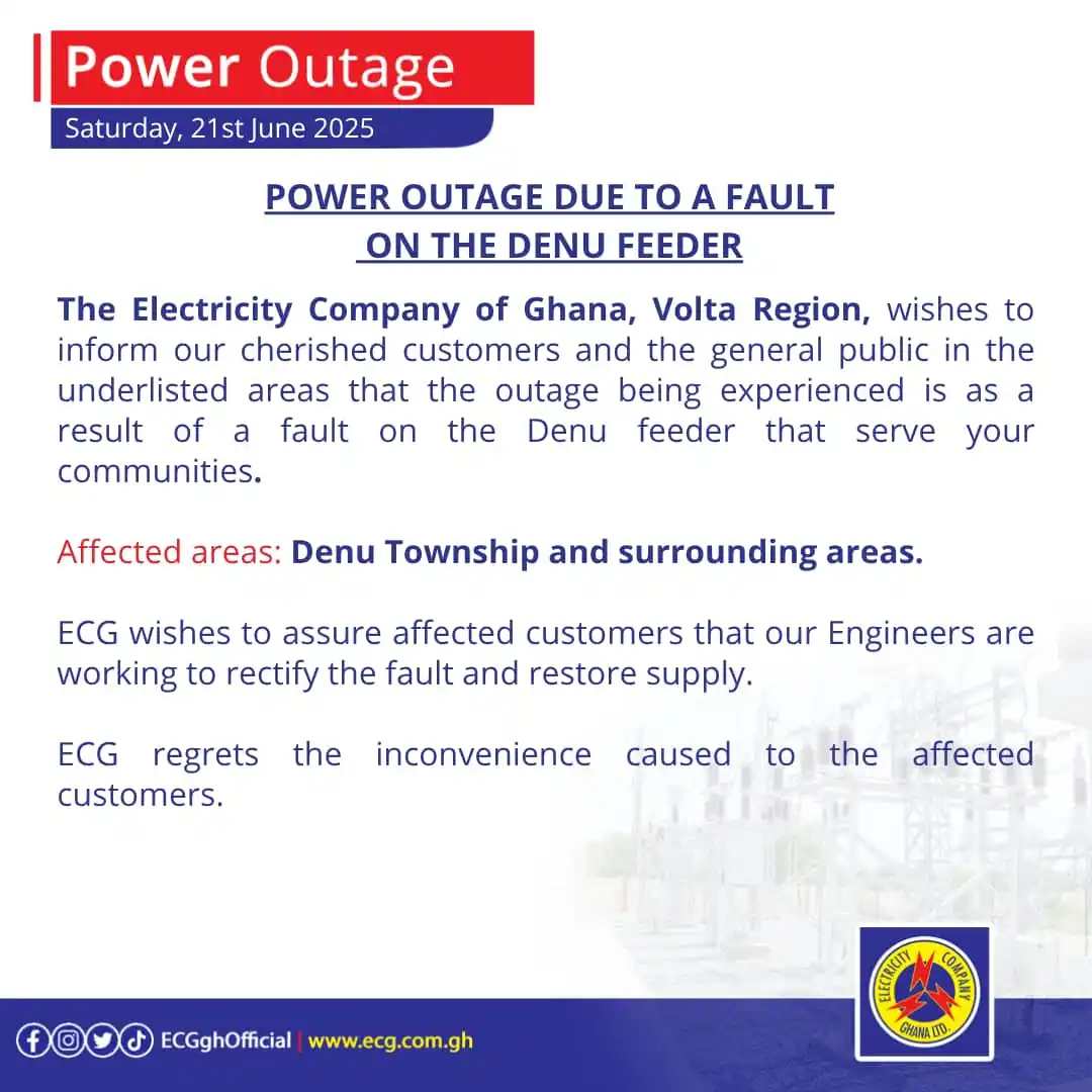 Image from Electricity Company Of Ghana (ECG): Power Outage- Volta Region...