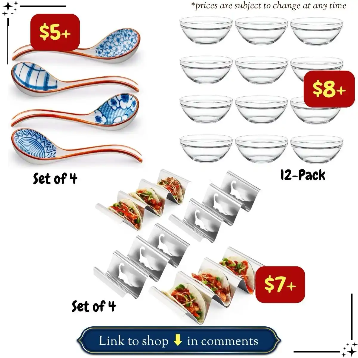 Image from Smart Savers Unite - Deals & Updates: Save 50% off the stackable glass pinch bowls, stainless steel taco hol...