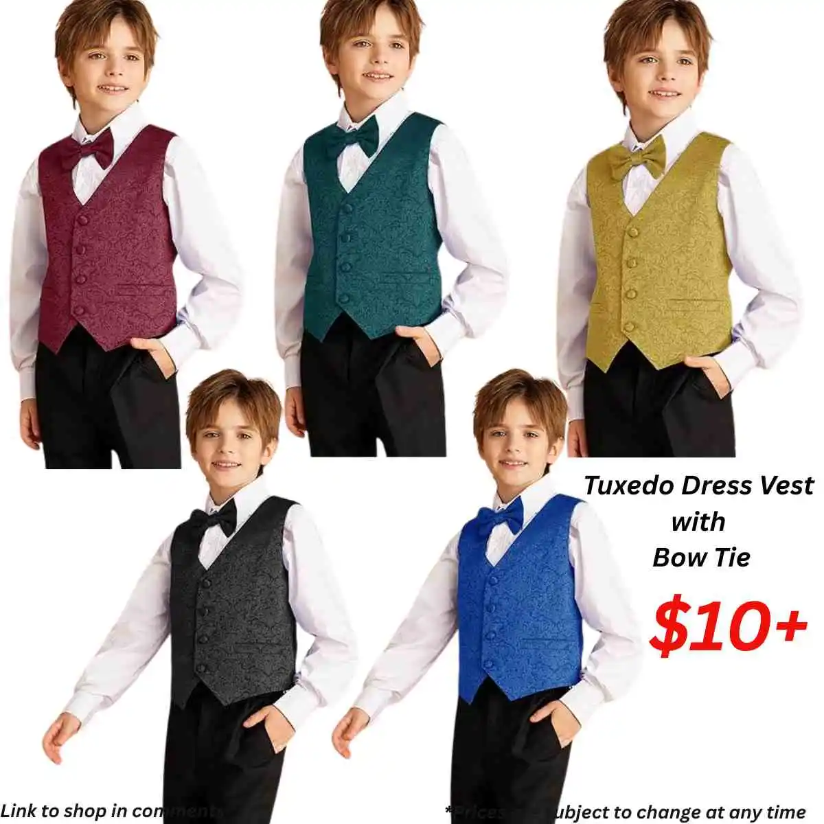 Image from Smart Savers Unite - Deals & Updates: Snag SUPERB deal on this boys' tuxedo dress vest with bow tie! (Ad) (C...