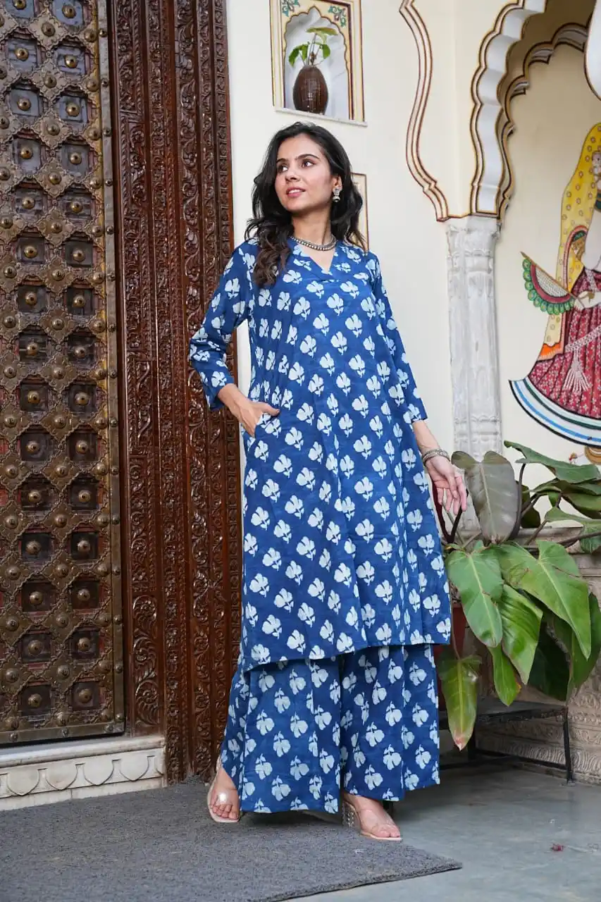 Image from Modernfashions.in: This Bagru Hand Block Printed Kurti Plazo seems like a beautiful and u...