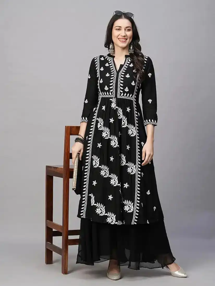 Image from Modernfashions.in: This Women's Rayon Anarkali Lucknowi Chikankari Ethnic Wear Kurta Top ...