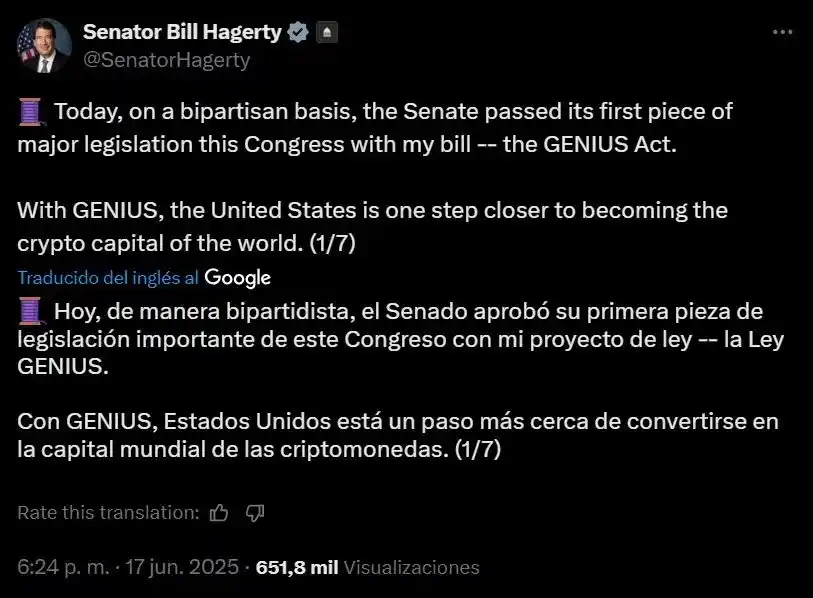 Image from CriptoNoticias: 🇺🇸 El Senado de EE. UU. aprobó la ley GENIUS para regular stablecoin...