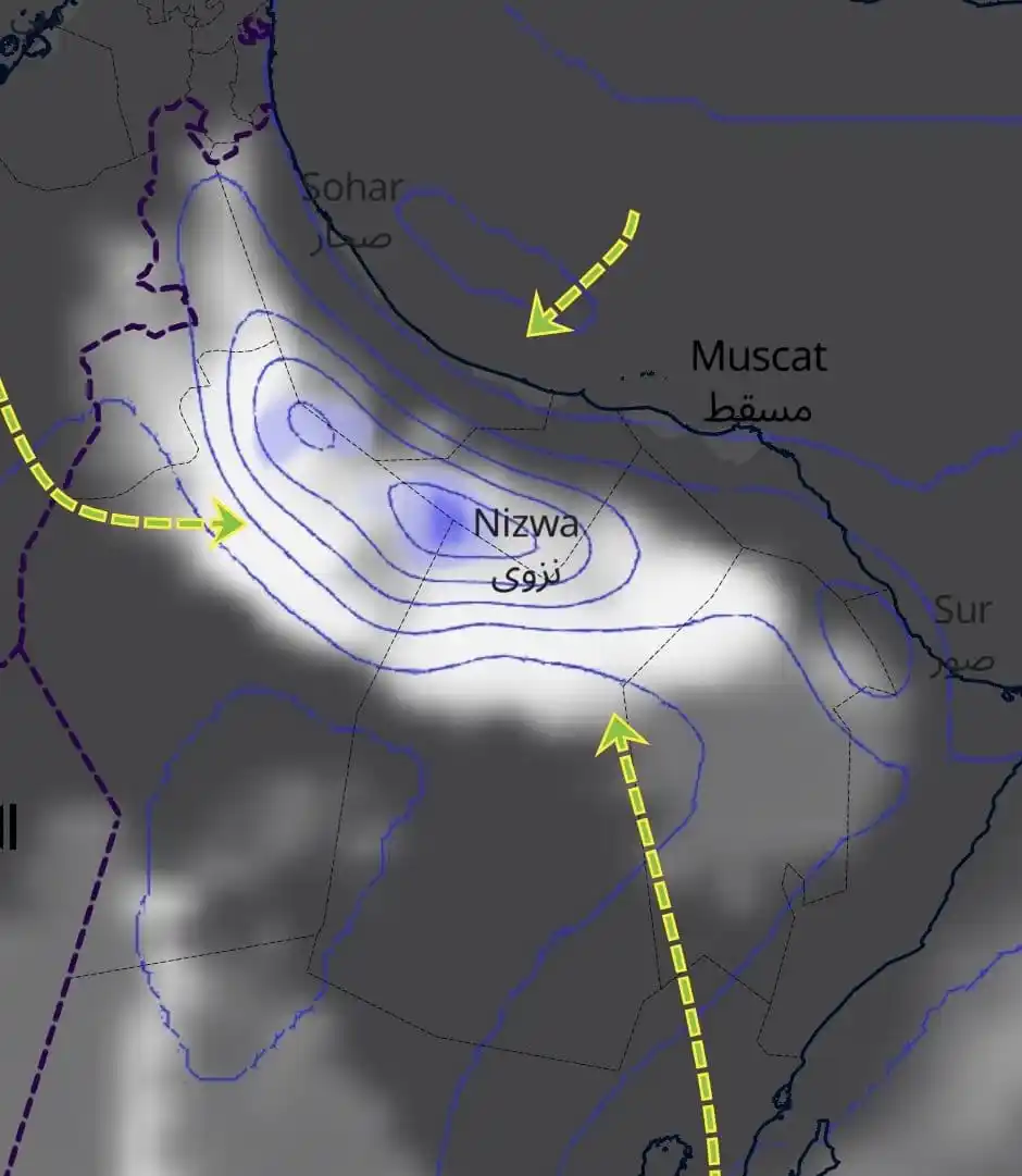 Image from الخيمة العمانية: يُتوقع استمرار نشاط التكونات المحلية على سلسلة جبال الحجر خلال يومي ...