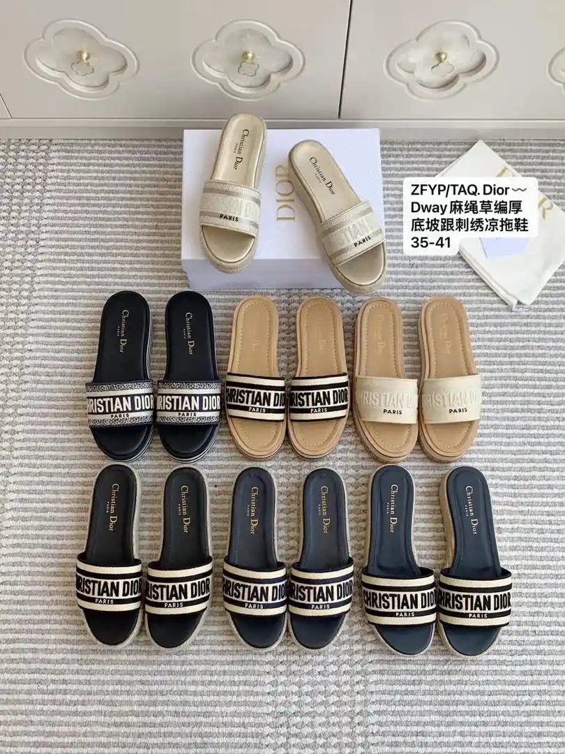 Image from LuckySherryLtd.(W Clothes/Shoes): ZFYP/TAQ. Dior〰️Dway麻绳草编厚底坡跟刺绣凉拖鞋35-41...