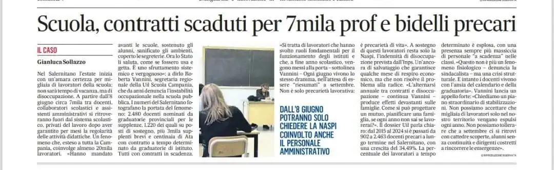 Image from UIL SCUOLA RUA CAMPANIA: 📢 7mila lavoratori precari della scuola a Salerno lasciati a casa a g...