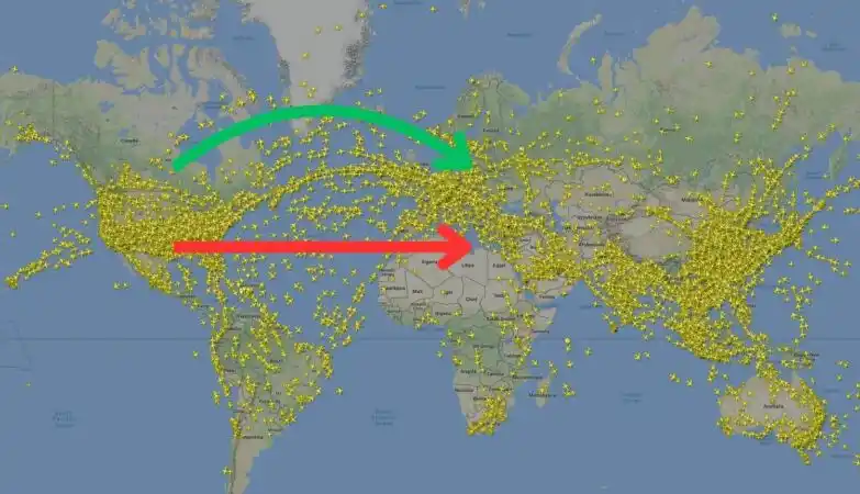 Image from ZAP Notícias: *A matemática da aviação: os mapas enganam-nos* Porque é que os aviões...