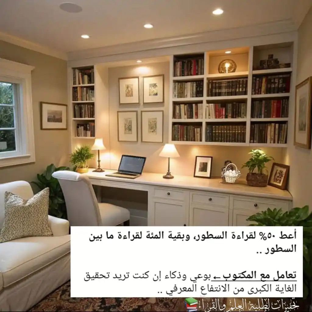 Image from تحفيزات لطلبة العلم والقرآء📚 : *أعط ٥٠% لقراءة السطور، وبقية المئة لقراءة ما بين السطور ..* *تعامل م...