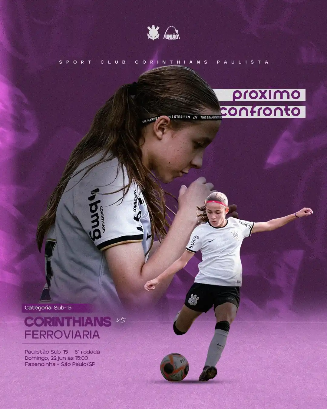 Image from União SCCP Feminino: Domingo tem mais Sub-15! 💜 🆚 Ferroviária 🏆 Paulistão Feminino Sub-...