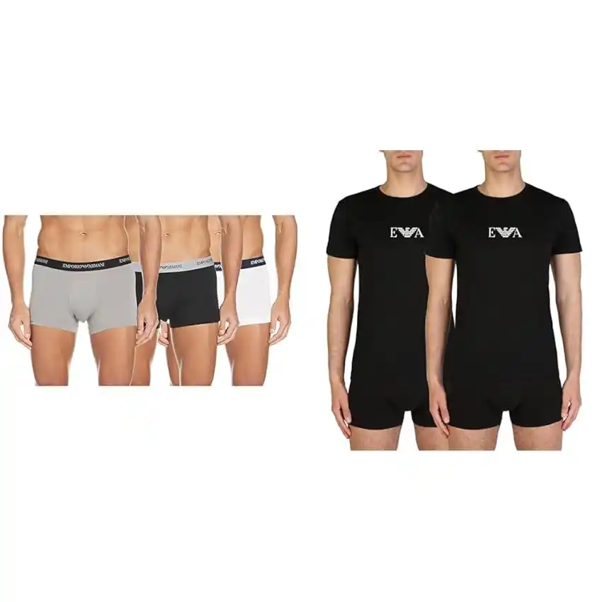 Image from Offerte Toste: 👔 Emporio Armani Boxer Bianco Nero Grigio S + Maglietta Nero Black Bl...
