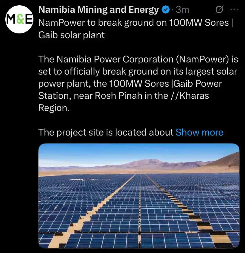 Image from The Brief Live and Namibia Mining & Energy : https://miningandenergy.com.na/nampower-to-break-ground-on-100mw-sores...