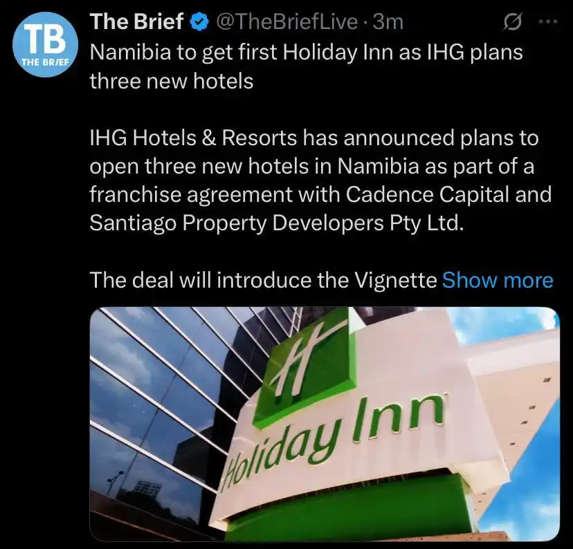 Image from The Brief Live and Namibia Mining & Energy : https://thebrief.com.na/2025/06/namibia-to-get-first-holiday-inn-as-ih...