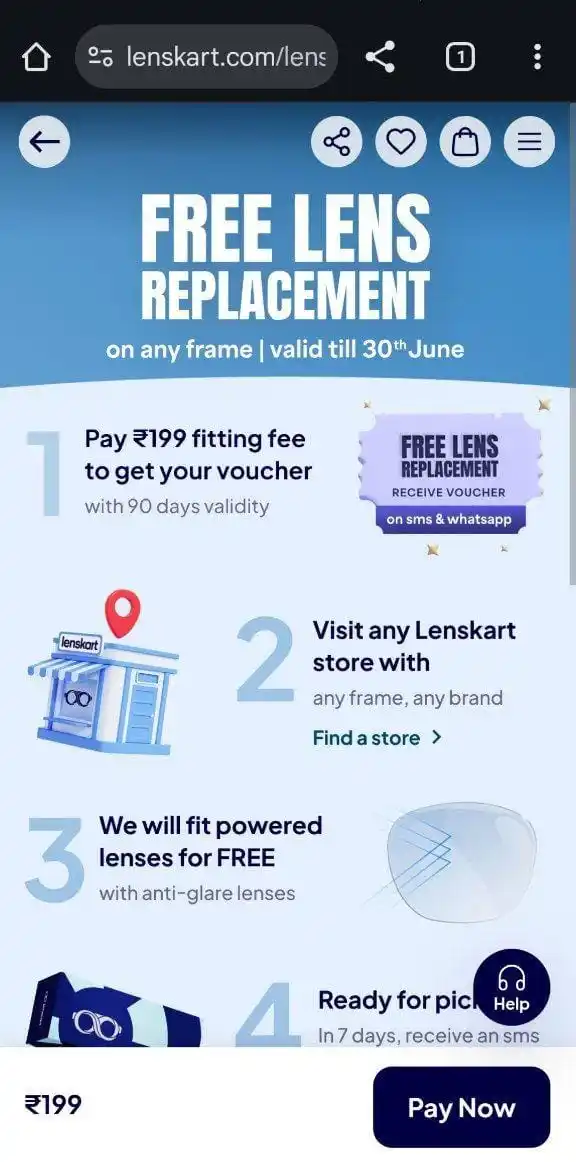 Image from Loot 4 you India: Lenskart Free lens replacement on any frame   Just pay 199 Rs fitting ...