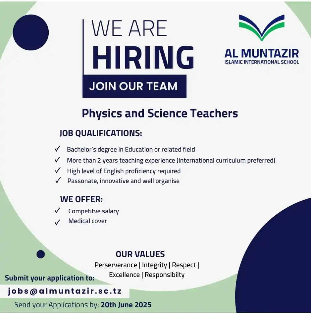 Image from AjiraCoach Vijiwe: ✅ *NAFASI ZA KAZI: PHYSICS AND SCIENCE TEACHERS* 📍 *Al Muntazir Isl...