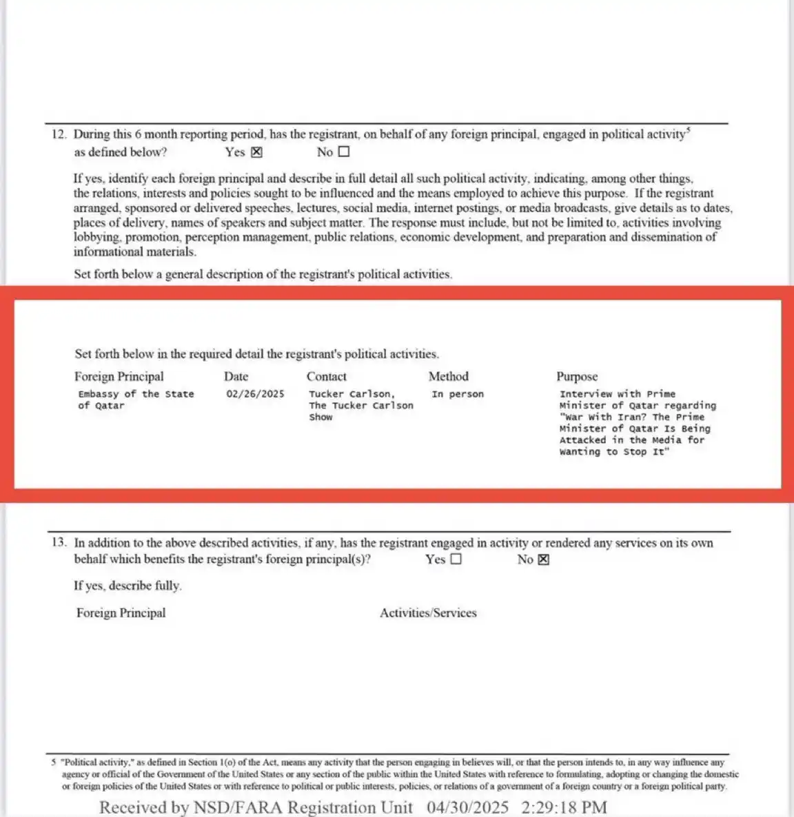 Image from USBB BREAKING NEWS EN ESPAÑOL: ⬆️🔴🌝 *NUEVO* 🚨 🇺🇸 🔥🔥 *Tucker Carlson aparece registrado en FA...