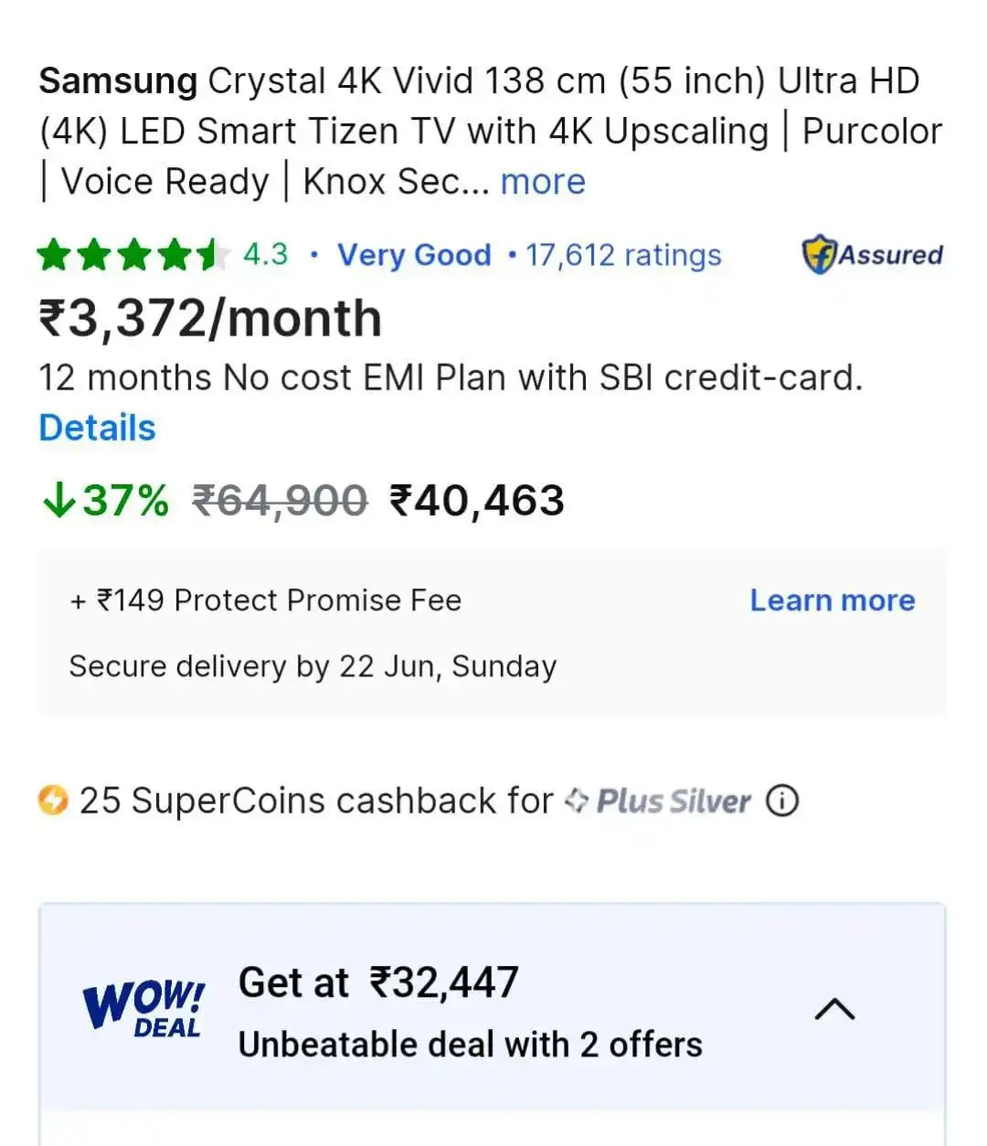 Image from Loot 4 you India: Samsung 55 Inch Ultra HD LED @ 32461.  Pay via HDFC 12M No Cost EMI fo...