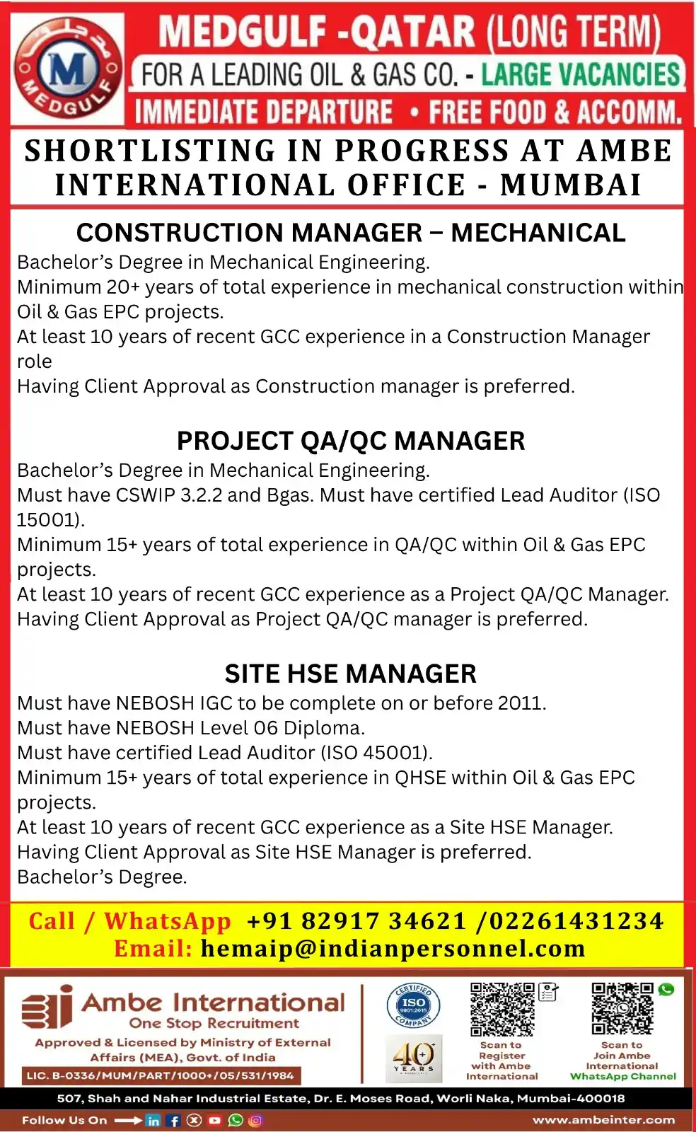 Image from Ambe International: 💥Shortlisting In Process In Ambe International  ⭕️This Requirment is ...