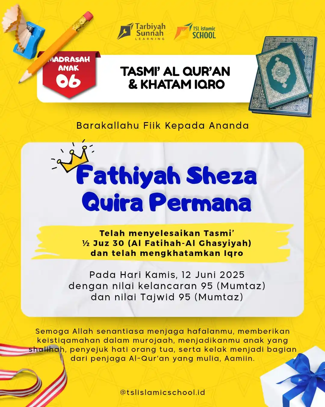 Image from TSL Islamic Lab School: Tasmi' Al Qur'an & Khatam Iqro Kelas Madrasah Anak 06  📚 Barokallohu ...
