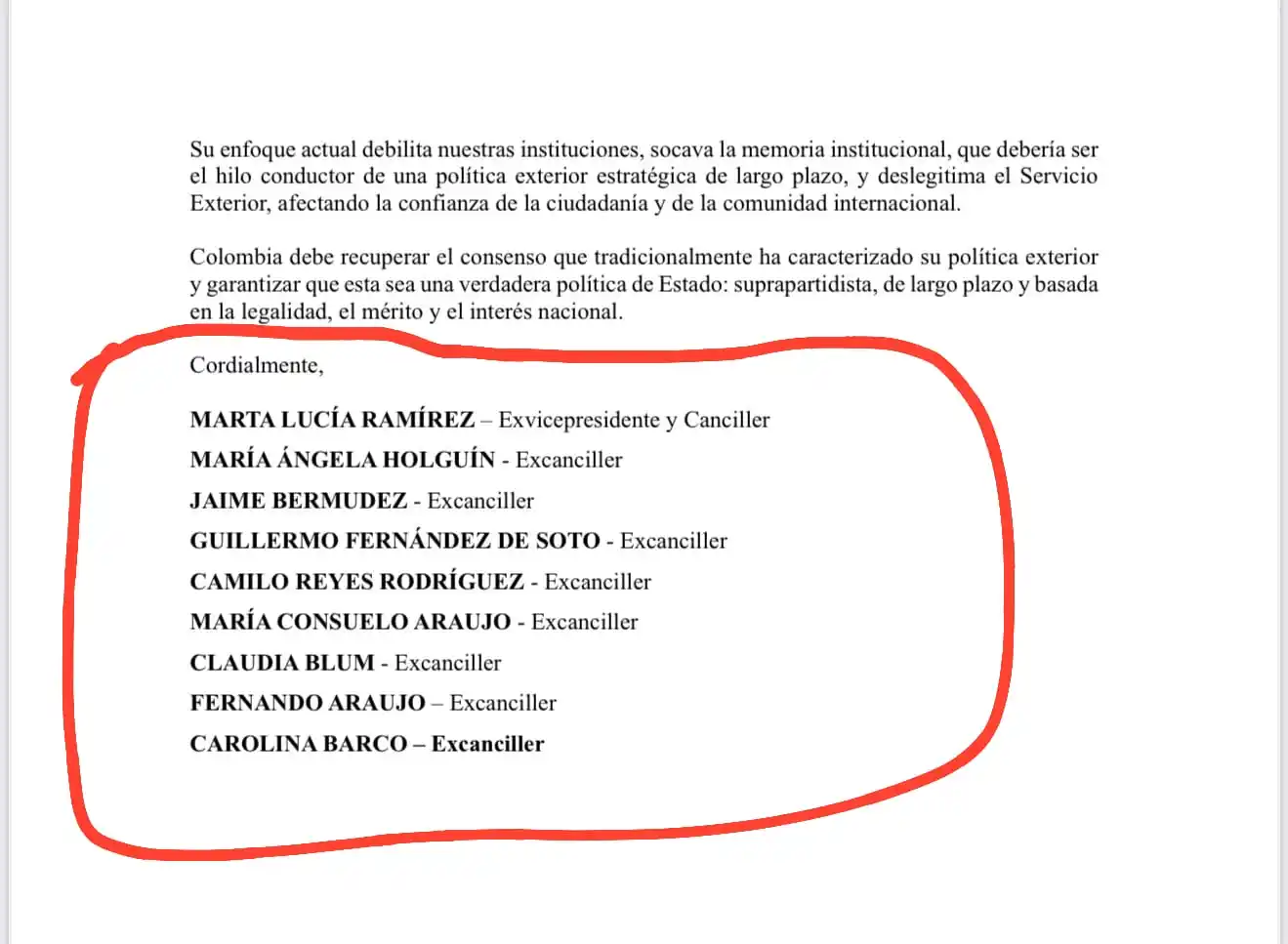 Image from USBB BREAKING NEWS EN ESPAÑOL: ⬆️🔴✒️ *ÚLTIMA HORA 🚨 🇨🇴* *Nueve excancilleres le enviaron una c...