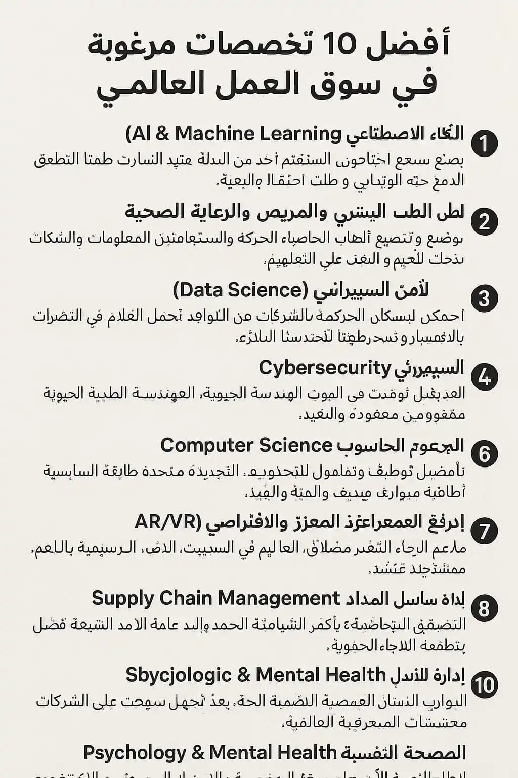 Image from طموح للخدمات الدراسية 📚🎓: *🔟 أفضل 10 تخصصات مرغوبة في سوق العمل العالمي حاليًا ومستقبليًا (2025...