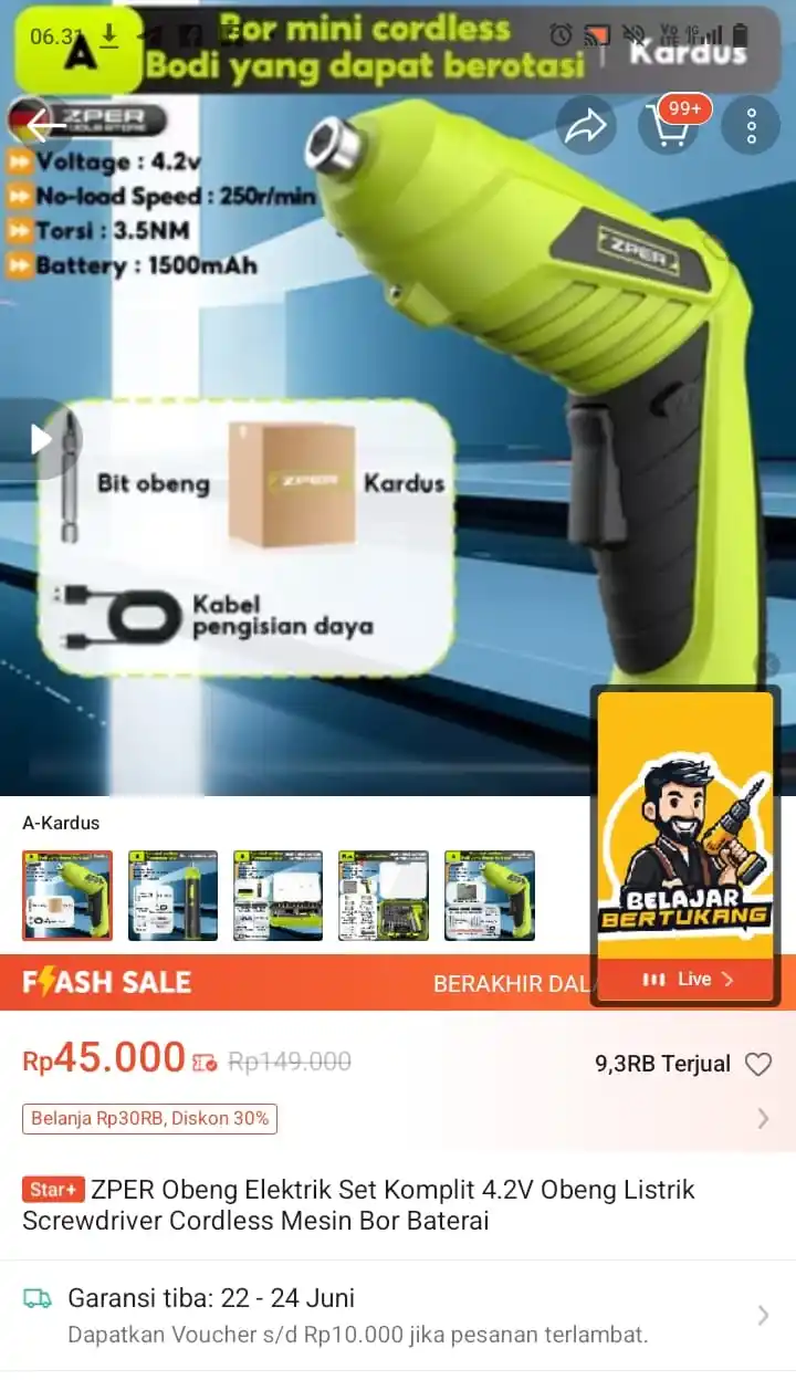 Image from Promo Racun Shopee x Lazada Serba Recehan🔥: Barangkali butuh 🔥 ZPER Obeng Elektrik Set Komplit 4.2V Obeng Listri...