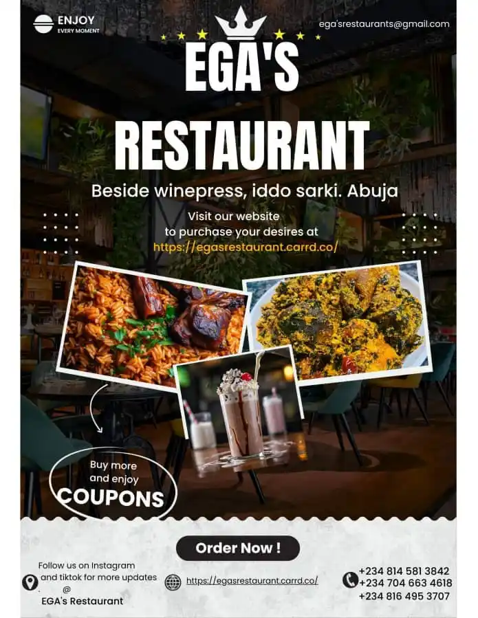 Image from 𝑭𝑨𝑪𝑬 𝑶𝑭 𝑨𝑩𝑼𝑱𝑨 𝑵𝑬𝑾𝑺 𝑹𝑶𝑶𝑴: Egas Restaurant in Iddo is your go-to spot for delicious, convenient m...