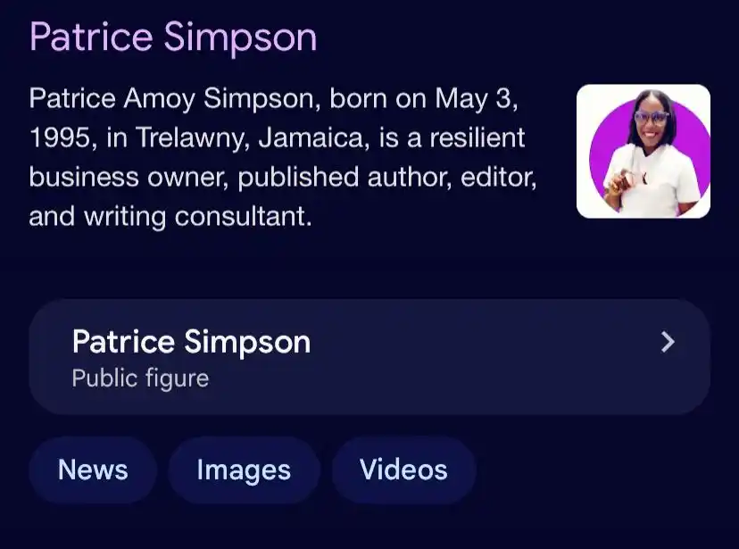 Image from Author Patrice Simpson: Google keeps doing the most!🤣  Public Figure? Ok, Google.  Shoutout t...