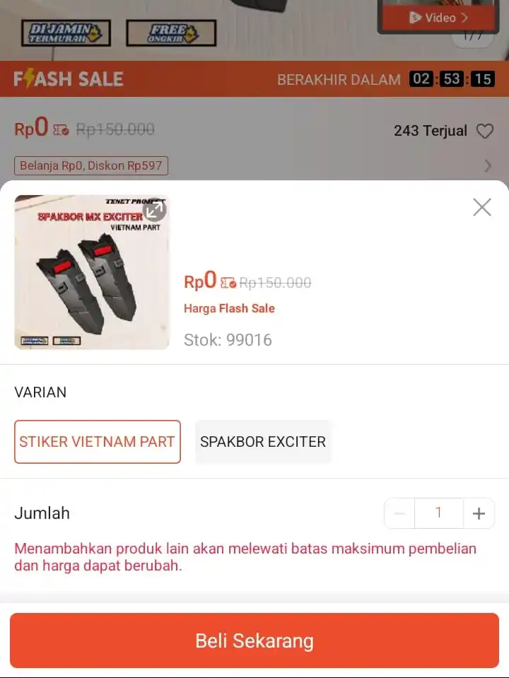 Image from Promo Racun Shopee x Lazada Serba Recehan🔥: Gratis 🔥 Temukan SPAKBOR BELAKANG MX KING MODEL TURUN EXCITER VIETN...