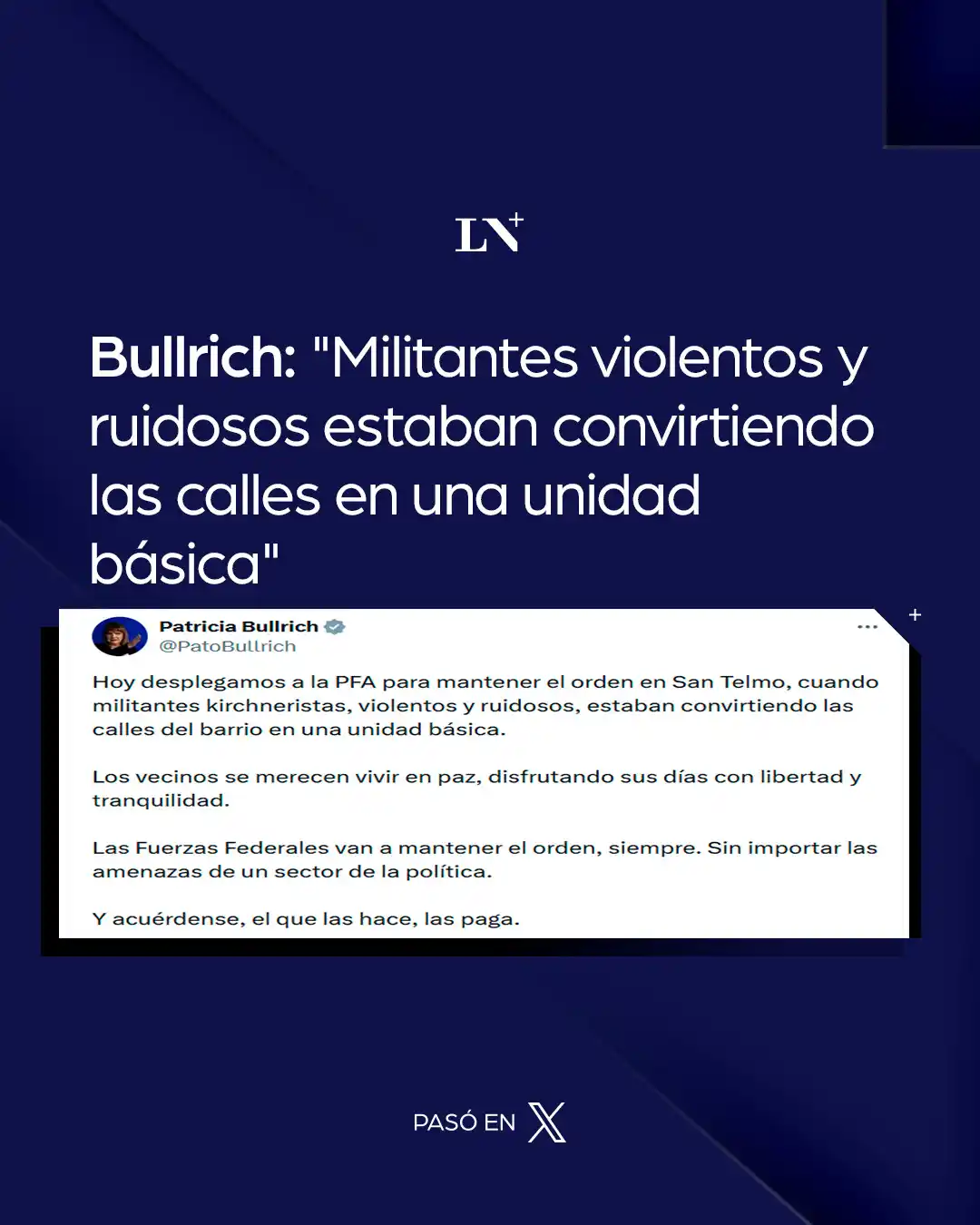 Image from Lanacionmas: 🔹 La ministra Patricia Bullrich habló sobre el operativo de la Policí...