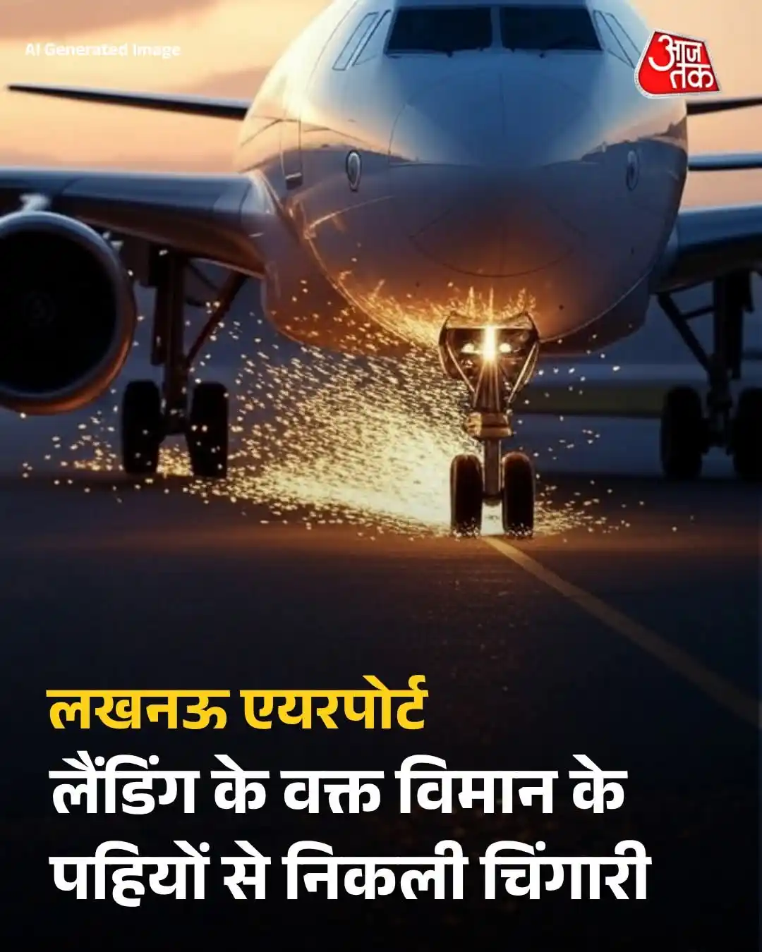 Image from Urdu Safar Channel: लखनऊ एयरपोर्ट: सऊदी एयरलाइंस की फ्लाइट SV 3112 की लैंडिंग के दौरान पहि...