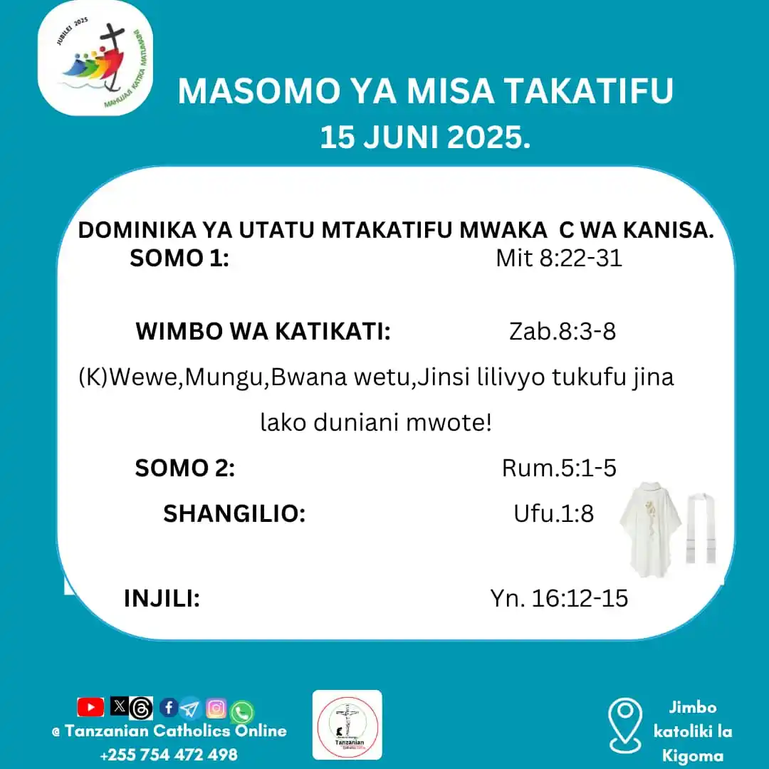 Image from Tanzanian Catholics Online: *MASOMO YA MISA TAKATIFU, DOMINIKA YA SHEREHE YA UTATU MTAKATIFU*   *S...