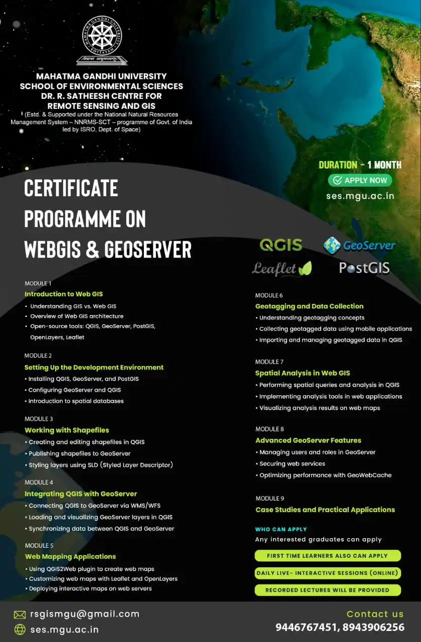 Image from Mahatma Gandhi University, Kottayam, Kerala, INDIA: *ONE MONTH ONLINE CERTIFICATE PROGRAMME ON WEB GIS AND GEOSERVER* (Las...