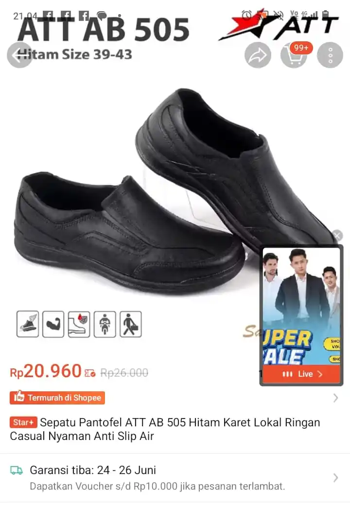 Image from Promo Racun Shopee x Lazada Serba Recehan🔥: Size 41🔥  Temukan Sepatu Pantofel ATT AB 505 Hitam Karet Lokal Ringan...