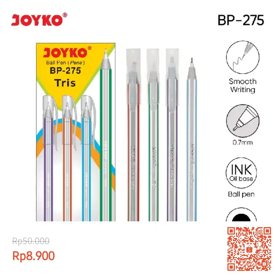 Image from Promo Racun Shopee x Lazada Serba Recehan🔥: Temukan Ball Pen Pulpen Pena Joyko BP-275 Tris 1 BOX 12 PCS 0.7 mm seh...