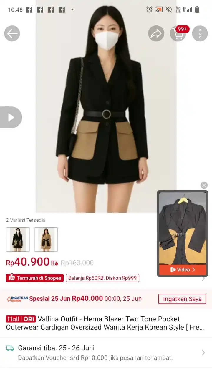 Image from Promo Racun Shopee x Lazada Serba Recehan🔥: Temukan Vallina Outfit - Hema Blazer Two Tone Pocket Outerwear Cardiga...
