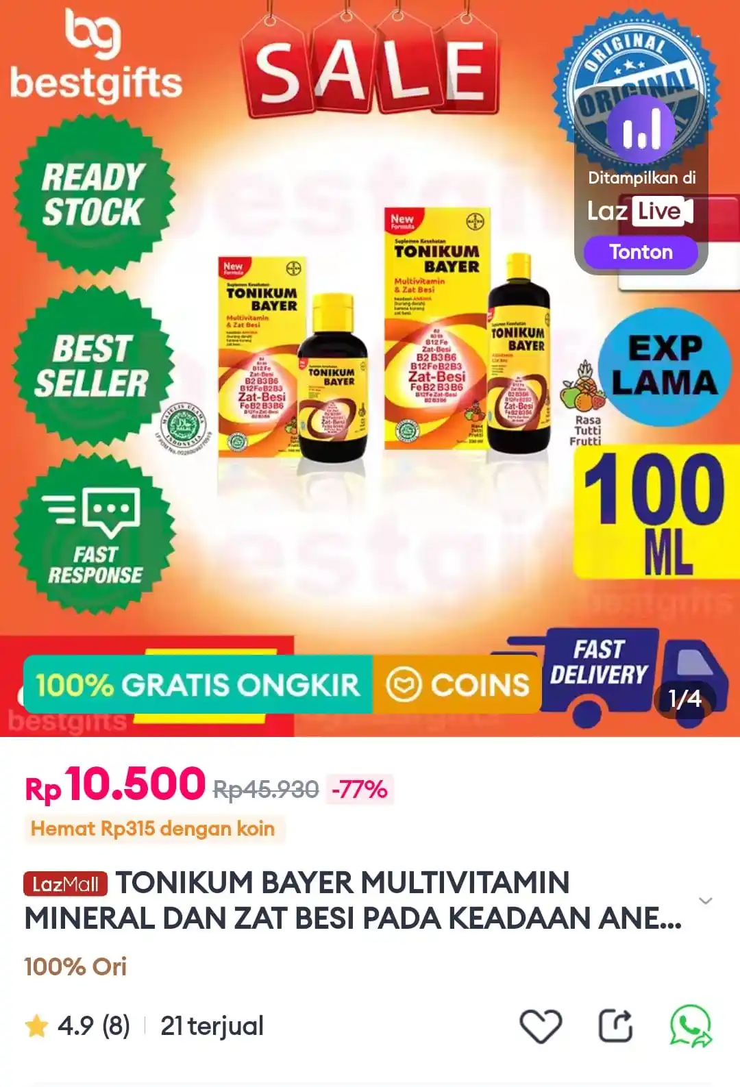 Image from Promo Racun Shopee x Lazada Serba Recehan🔥: TONIKUM BAYER MULTIVITAMIN MINERAL DAN ZAT BESI PADA KEADAAN ANEMIA DE...