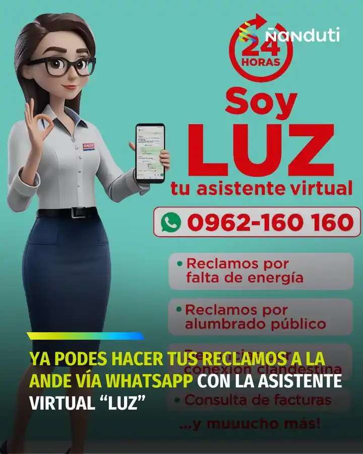 Image from Radio Ñandutí 1020 AM: 🧐 Ya podes hacer tus reclamos a la Ande vía WhatsApp con la asistente...