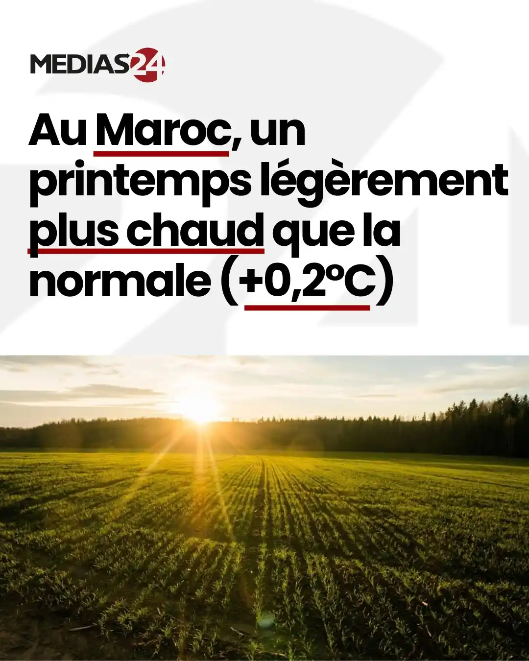 Image from Médias24: Avec une hausse moyenne de +0,2°C, le printemps 2025 s’est inscrit dan...