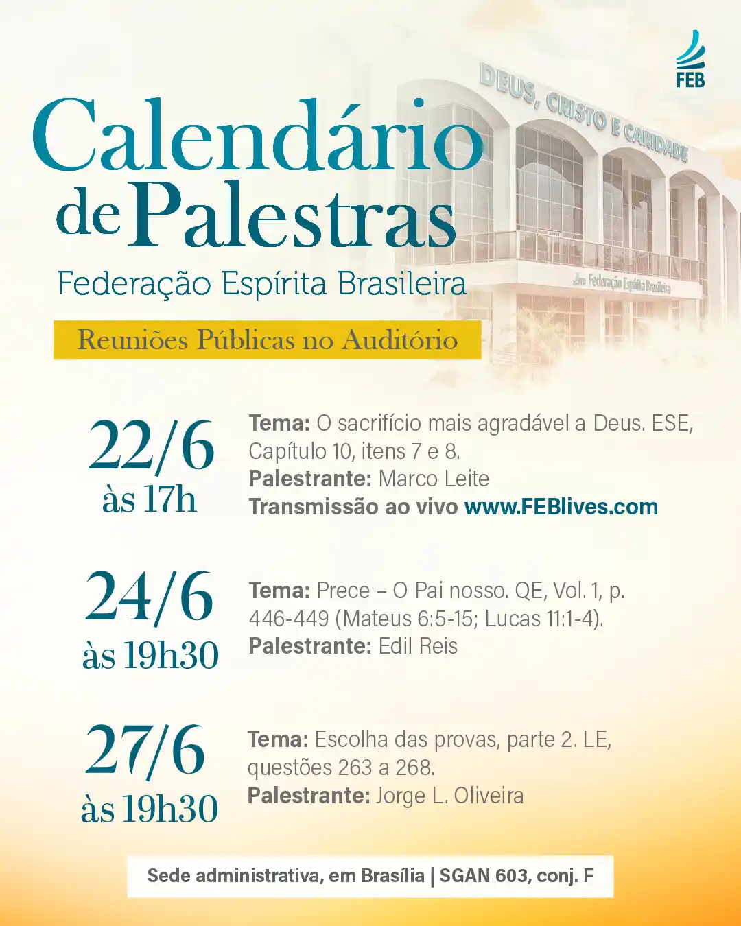 Image from Federação Espírita Brasileira: *Calendário de Palestras | Federação Espírita Brasileira* _Reuniões Pú...