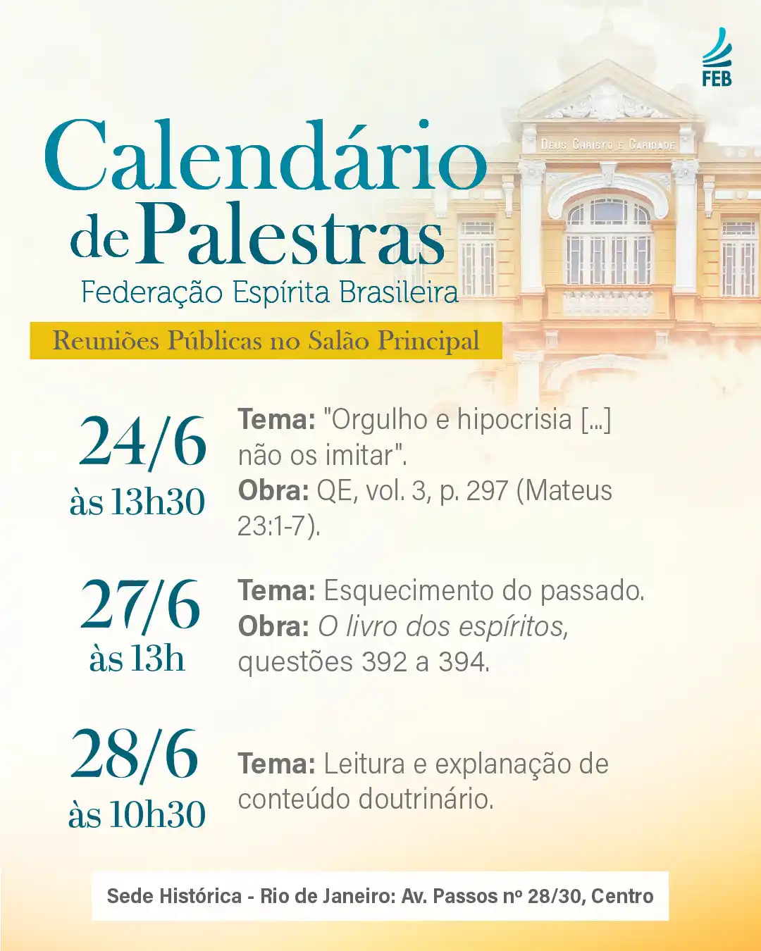 Image from Federação Espírita Brasileira: *Calendário de Palestras | Federação Espírita Brasileira* _Reuniões Pú...