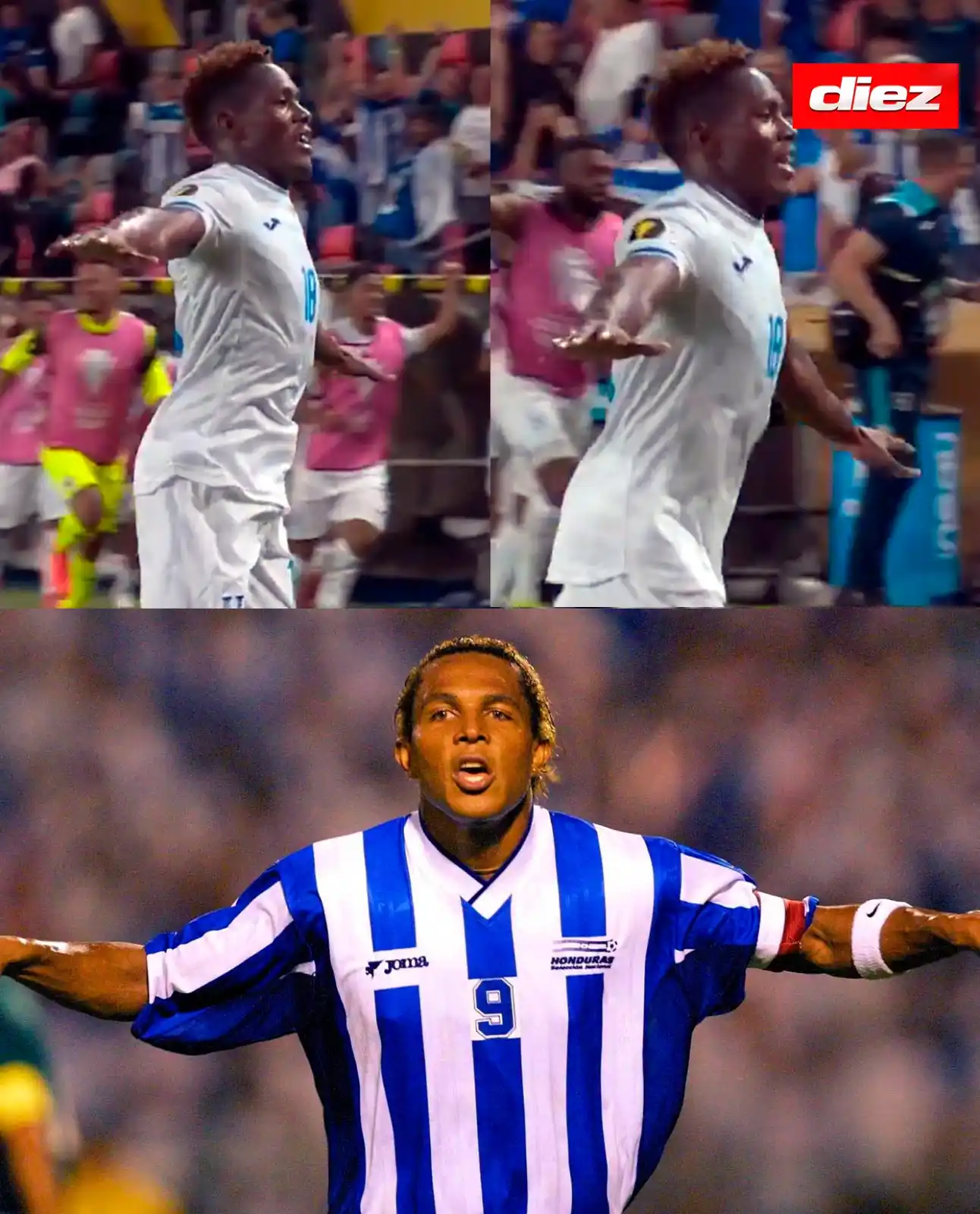 Image from Diario Diez: Dixon Ramírez, jugador de Real España anotando con Honduras y celebran...