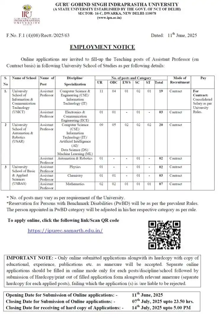 Image from Jharnet.in (Jharkhand Update): 🛑 *GGSIPU Assistant Professor Recruitment 2025* 🛑 📢 Guru Gobind Sin...