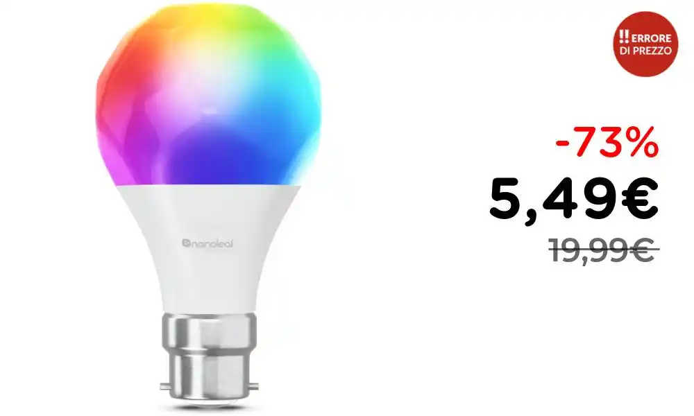 Image from ‼️ ERRORE DI PREZZO: 💡 *Nanoleaf Lampadina LED B22 RGBW Smart Dimmerabile 16M Colori*  ‼️ ...