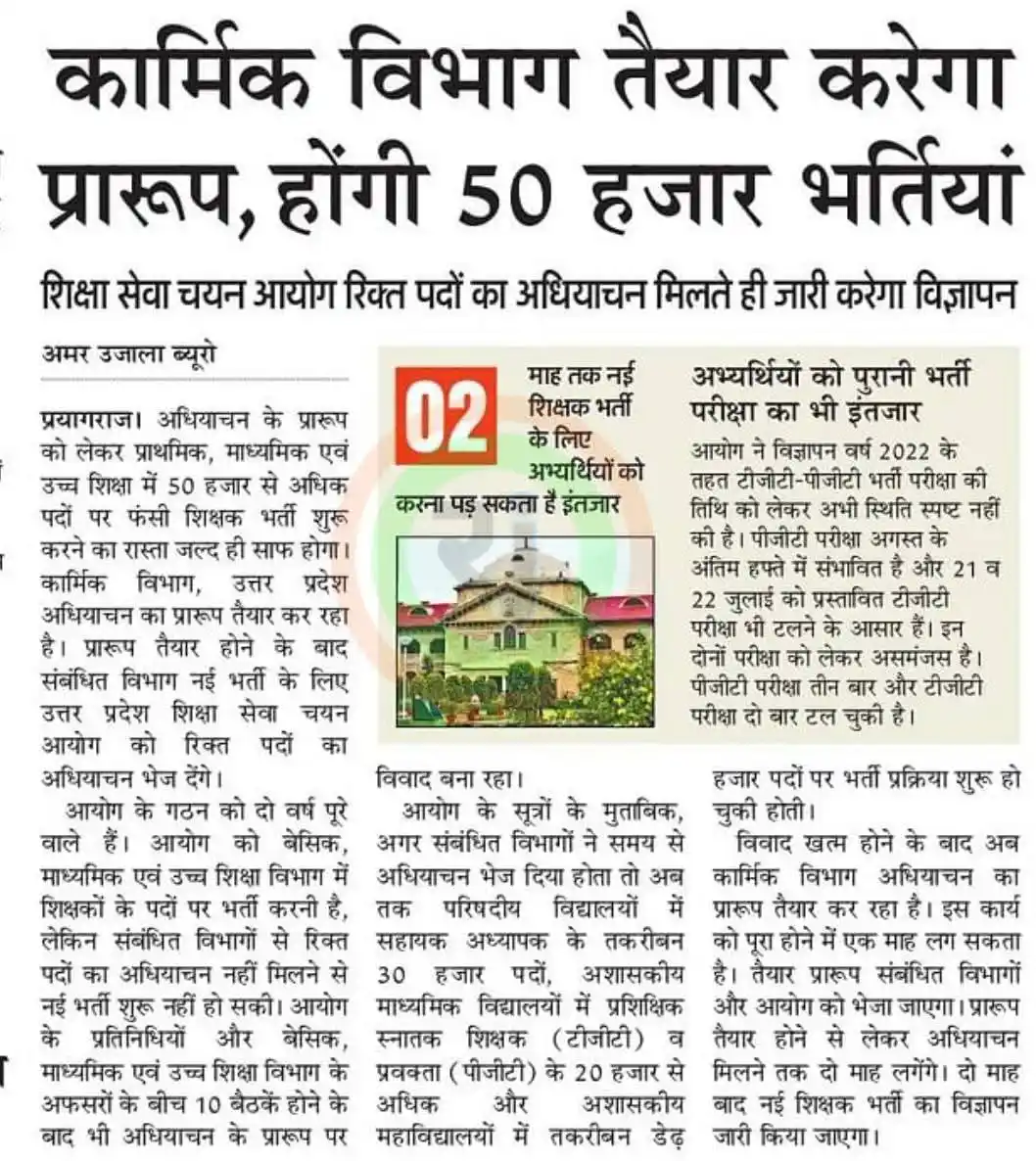 Image from ▂▂▂▂श्री क्लासेस - नई दिशा▂▂▂▂: 📌👆👇उत्तर प्रदेश में PRT TGT PGT के 50 हजार से अधिक शिक्षकों की भर्त...